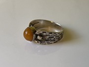 Juwelia srebro srebrny stary pierścionek bursztyn PRL vintage