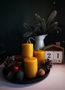 3 Naturalne świece z wosku pszczelego. Stroik świąteczny