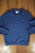 Sweter Lyle and Scott r. S/M  niebieski wełniany męski okrągły dekolt 