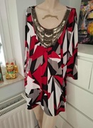 Bodyflirt 46 XXXL czarna czerwona bluzka z cekinami zimowa na zime print