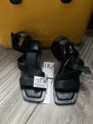 ZARA sandały czarne skóra naturalna sprzączka (36) obcas 6cm