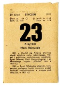 Kartka z kalendarza z 23.01.1981 r. Metryczka urodzin, itp. !! ORYGINALNA !