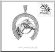 Srebrna duża podkowa z cyrkoniami - głowa konia