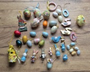 Figurki drewniane retro PRL ozdoby wielkanoc królik jajka ptaszki 