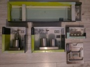 Artykuły łazienkowe marki Haceka - Szklana półka, wieszaki, pojemniki.