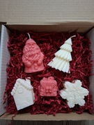 Zestaw pięciu świec z wosku sojowego mikołaj choinka prezent chatka święta 