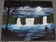 Obraz ręcznie malowany Noc przy wodospadzie 30x24 cm
