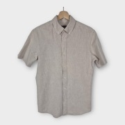 Koszula Cubus S lniana bawełna beżowa krótki rękaw casual