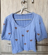 Sweter Zara bufiaste rękawy kwiatki S jesień