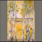 Obraz olejny ręcznie malowany szpachlą strukturalny Brzozowy zagajnik60x40 