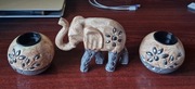 Egzotyczny zestaw dekoracyjny słoń + dwa świeczniki na podgrzewacze