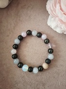 Bransoletka handmade z naturalnych kamieni obsydian onyks akwamaryn opal 