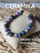Bransoletka handmade ceramiczna koraliki ceramiczne liliowa burgundowa