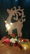 : Świąteczny Stroik Bożonarodzeniowy Renifer Drewniany LED Rękodzieło 