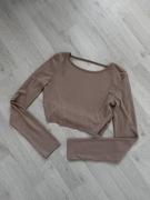 Beżowa bluzka w prążki bez pleców odkryte plecy NA-KD S 36