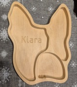 PIES DREWNIANY TALERZYK Z PRZEGRÓDKAMI BOSTON TERRIER