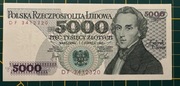 Banknot kolekcjonerski 5000 ZŁ . 1982 rok , seria DF