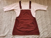 Pull & Bear spódnica szelki ogrodniczka bordowa sztruks 38 M + bluzka