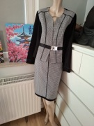 44 czarny garnitur ze spódnicą w pepitke marynarka żakiet garsonka kostium