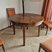 STÓŁ ART DECO + 4 KRZESŁA | DREWNO | ROZKŁADANY DO 12 OSÓB | KOBYLNICA