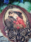Ozdobny medalion z różami Prowansja vintage retro decoupage kwiaty shabby 