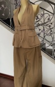 Zara spodnie i top w stylu militarnym M khaki set cargo