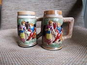 Stare niemieckie ręcznie malowane kufle retro folk