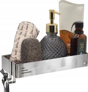 Półka łazienkowa stal nierdzewna z haczykami, bez wiercenia