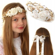 Wianek komunijny złoty na gałązkach jak żywy