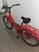 Rower miejski czerwony ze światem