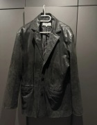 Skórzana marynarka skóra kurtka vintage płaszcz XL czarna oversize