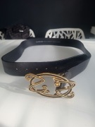 Pasek skórzany Saddler czarny czarno -zloty elegancki