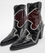 ZARA botki skórzane w stylu kowbojskim, kowbojki czarno-bordowe, r. 40