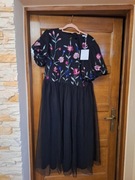 Sukienka midi czarna wyszywana z krótkim rękawem marki Mayadeluxe rozm 50