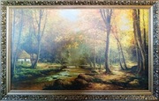 Obraz w drewnianej zdobionej złotej ramie. Reprodukcja na płycie 99x60,5cm