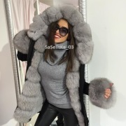 CUDO ZIMOWA KURTKA PARKA NATURALNE FUTRO LISA XL