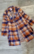 Sinsay granatowo pomarańczowy płaszcz w kratkę S