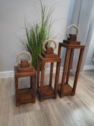 Lampiony drewniane zestaw 3 sztuki ciemny braz 35 45 55