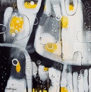 „Świt” - abstrakcja - obraz akryl/ płótno 30x30 - Marlena Rakoczy