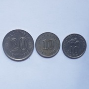 Monety, Malezja 20 senów 1988, 10 senów 1982, 10 senów 1997