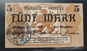Banknot Notgeld 5 Marek Tczew (Dirschau) 1918 tuż po zakończeniu II WŚ Herb