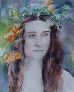 Dziewczyna z wiankiem na głowie - akwarela