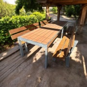 Stół i dwie ławy aluminium + kompozyt