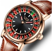 Skórzany Męski Zegarek Z Obrotową Tarczą W Motywie Ruletki Las Vegas