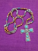 Śliczny turkusowy Różaniec,wielobarwny z naturalnego kamienia