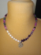 Naszyjnik z kamieni naturalnych turmalin ametyst perły słodkowodne 