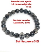 BRANSOLETKA CZASZKA STAL SZLACHETNA 316L KAMIEŃ LABRADORYT NA WYMIAR LUB 17
