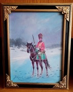 HUZAR NA KONIU-OBRAZ OLEJNY NA PŁÓTNIE, -J. KOSSAK 48x38 