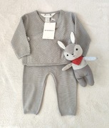 Szary komplet H&M 68 bawełna lyocell sweterkowy spodnie kardigan niemowlęcy