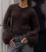 sweter kardigan Yarn 81% kid moher rękaw dzwonek puszysty miękki